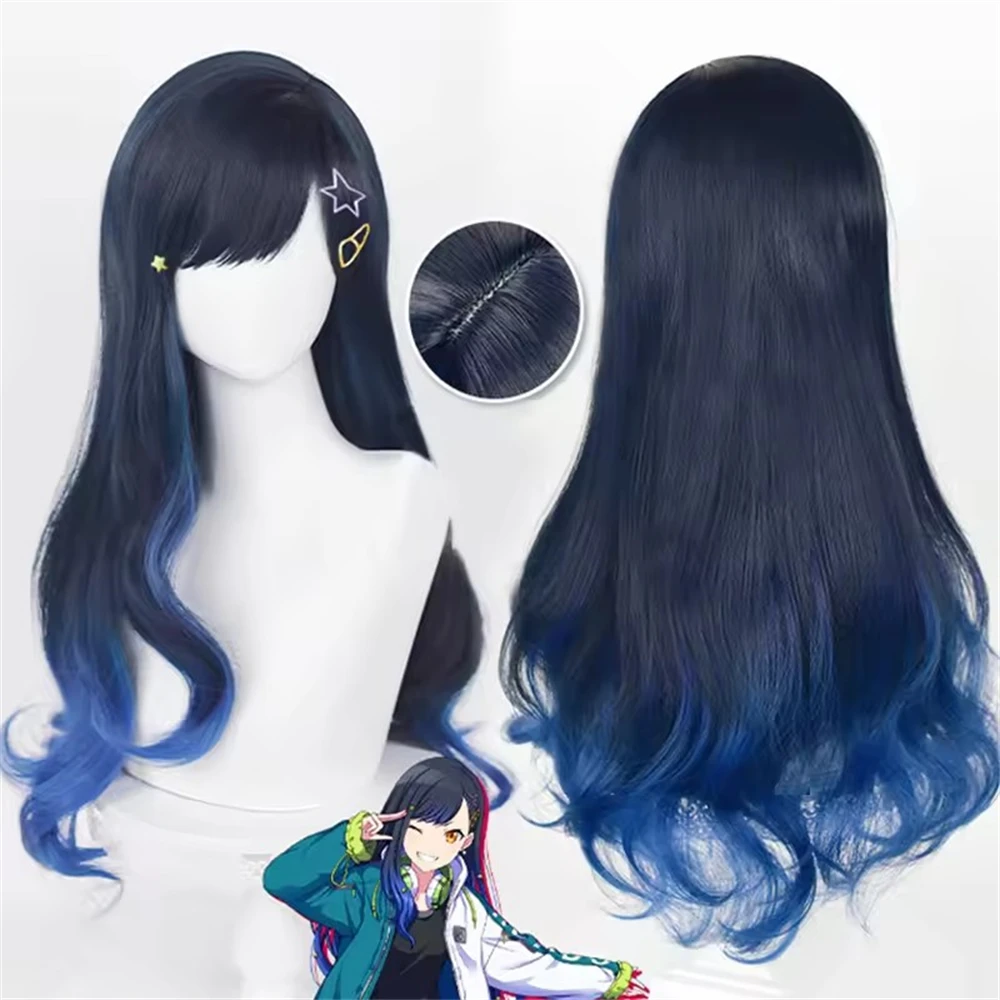Wysokiej jakości peruka cosplay Shiraishi An, długa 70 cm, niebieski gradient, kręcone, odporne na ciepło włosy syntetyczne, peruki na imprezę + czepek pod perukę