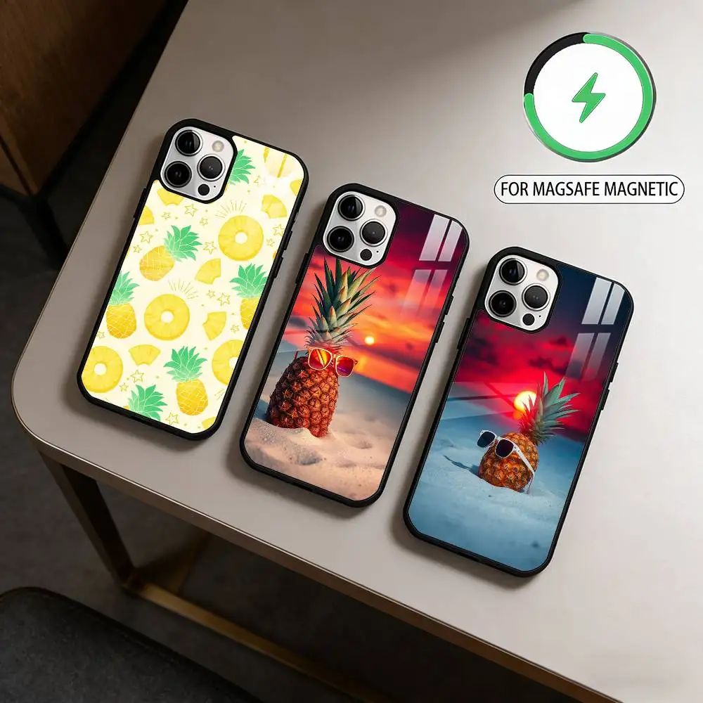 

Магнитный чехол S-Summer P-Pineapple для беспроводной зарядки MagSafe для iPhone 17, 16, 15, 14, 13, 12, 11 Plus, Pro Max