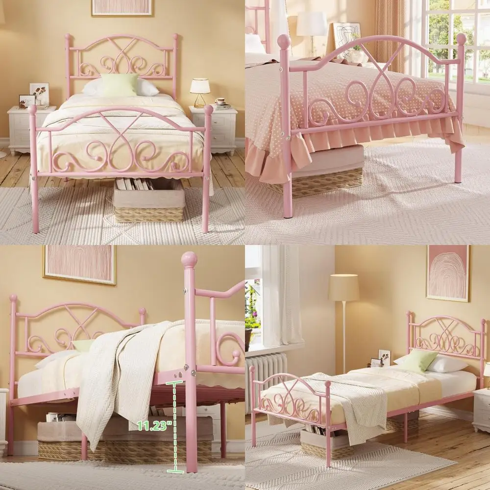 إطارات سرير مزدوجة من Weehom، إطارات سرير معدنية حديثة بحجم مزدوج للأطفال البنات، لا حاجة إلى إطار سرير مزدوج ذو نعل سميك مع Uniq