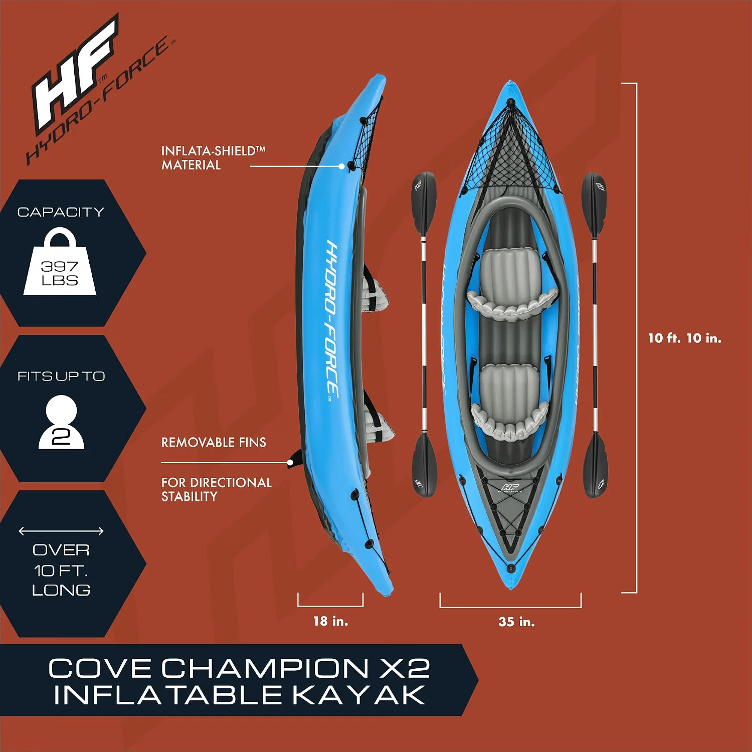 Hydro Force Inflatable Kayak Set | Includes Seat, Paddle, Hand Pump, Storage Carry Bag | Great for Adults