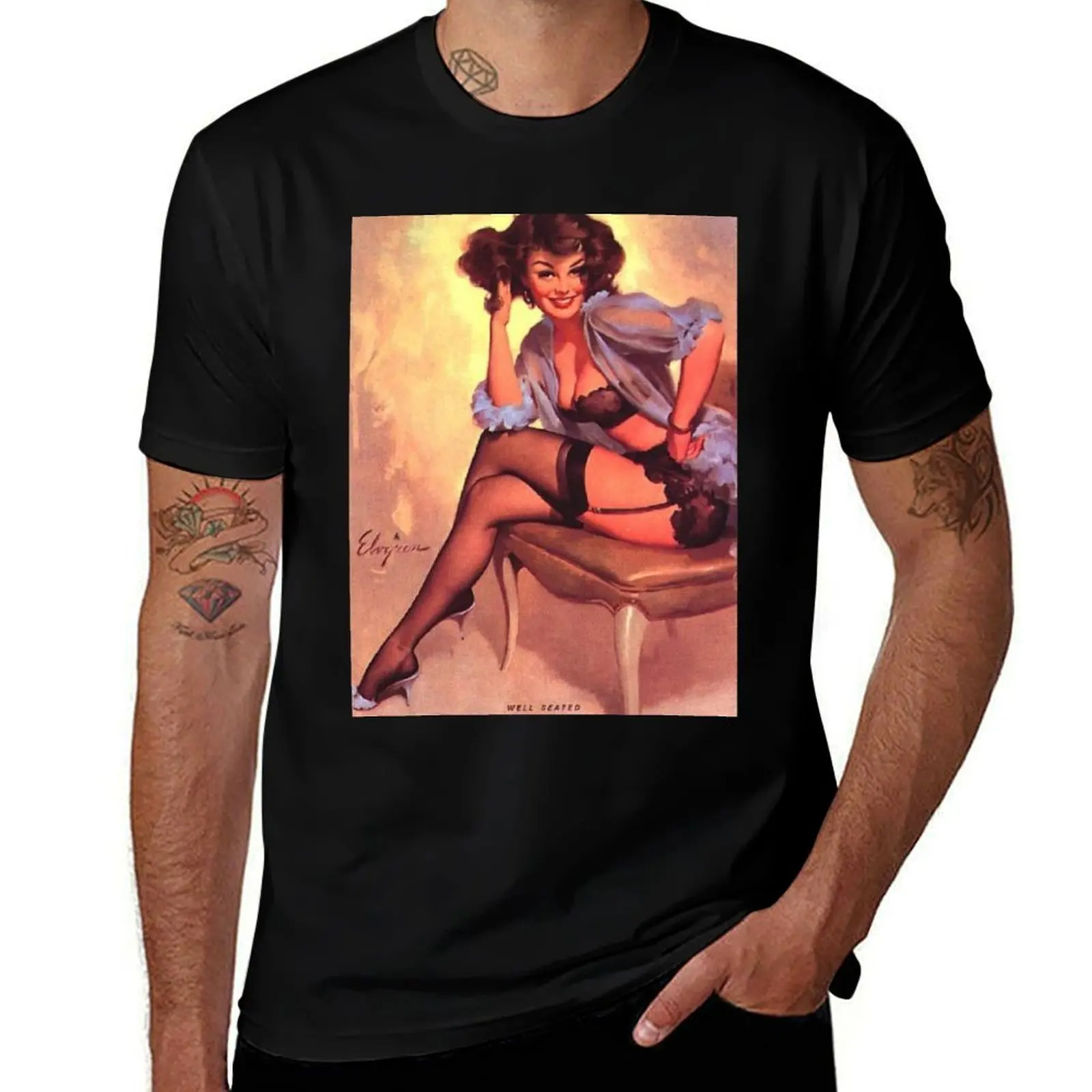 Pin-Up Girl - Elvgren - Vintage T-Shirt cotton t shirts high quality T-Shirt