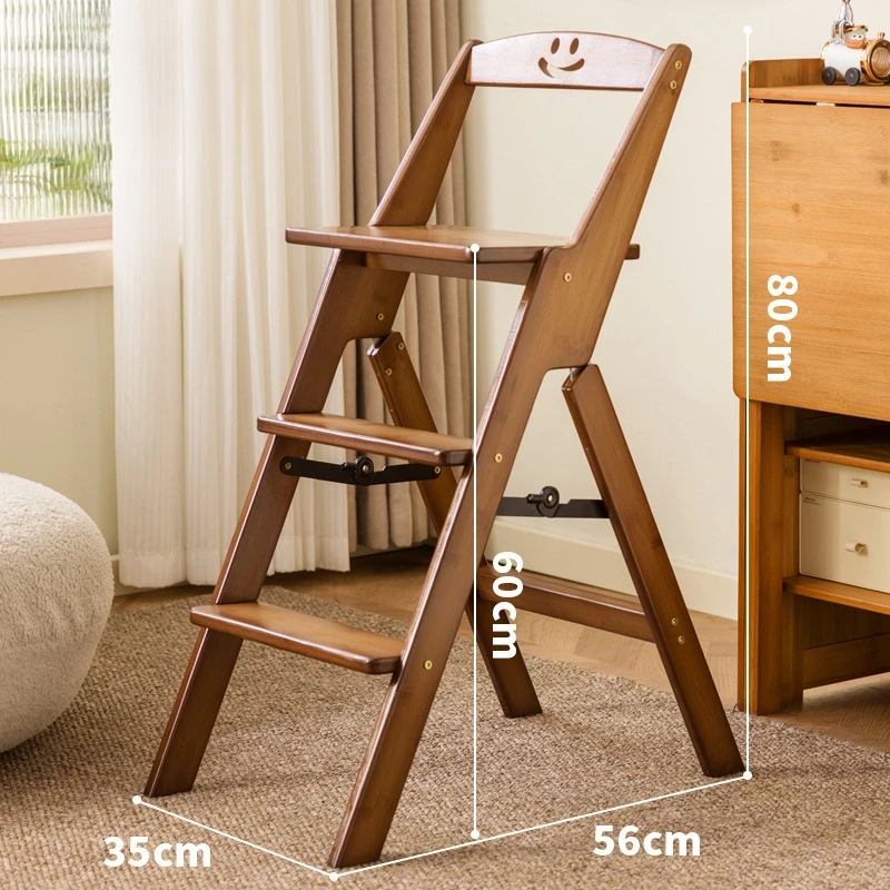 Gratis installatie van opvouwbare ladderkrukken van bamboe en hout, hoge keukenkrukken, barkrukken, huishoudelijke trappen, opbergrekken