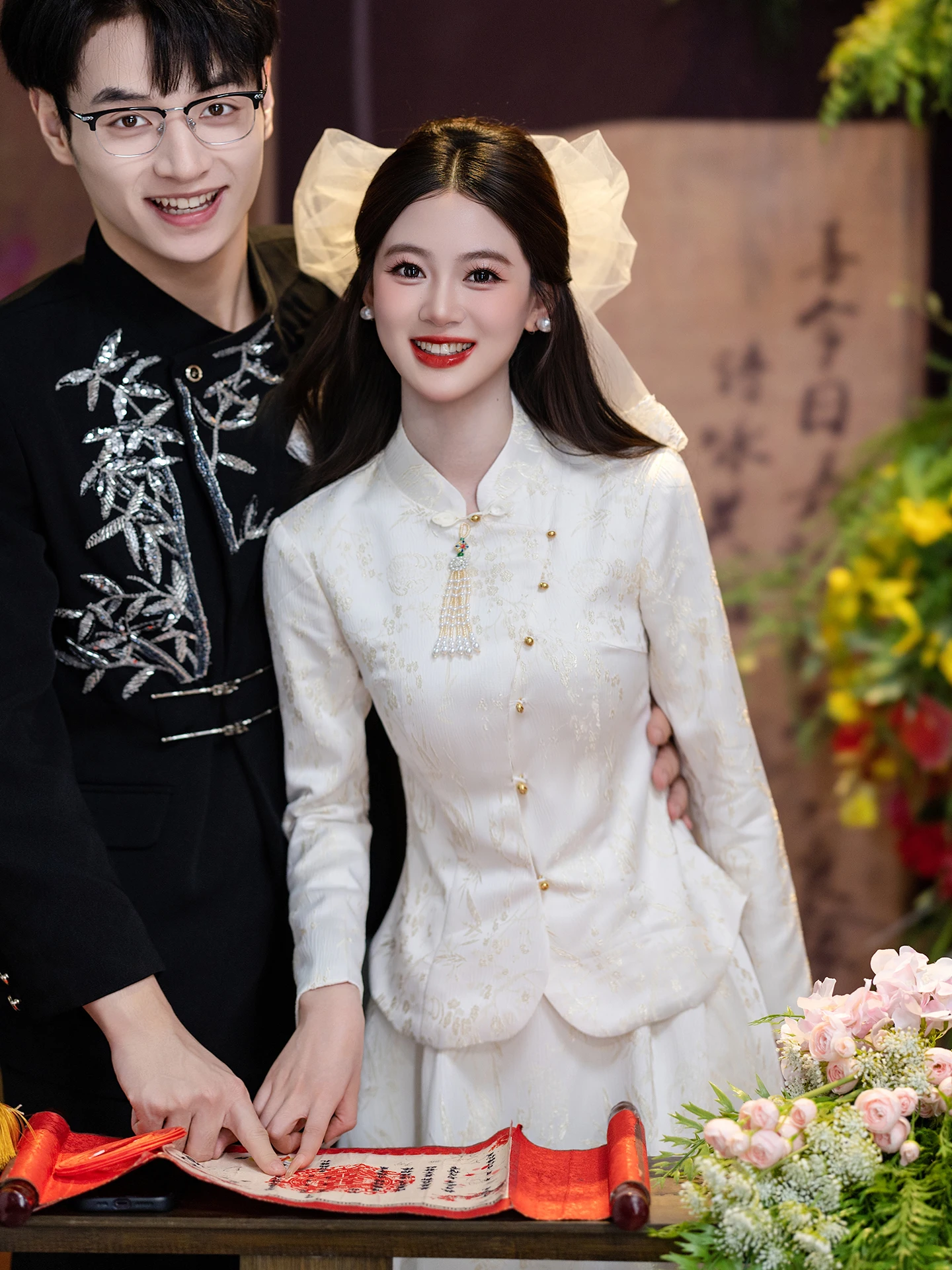 

White Engagement Dr Set Beautiful Long Sve Wedding Ceremony Traditional Chinese Sle New Arrival 2026