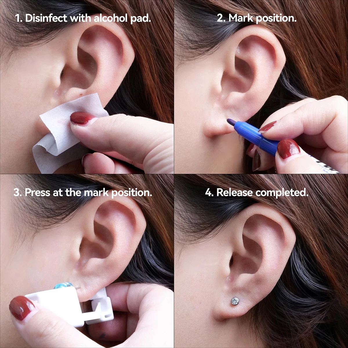 Ear Piercing Tool, Disposable Ear Piercing Gun with Preloaded Ear Stud,Self Ear Piercing Gun Kit with 4mm Zirconia Earrings Stud view 5