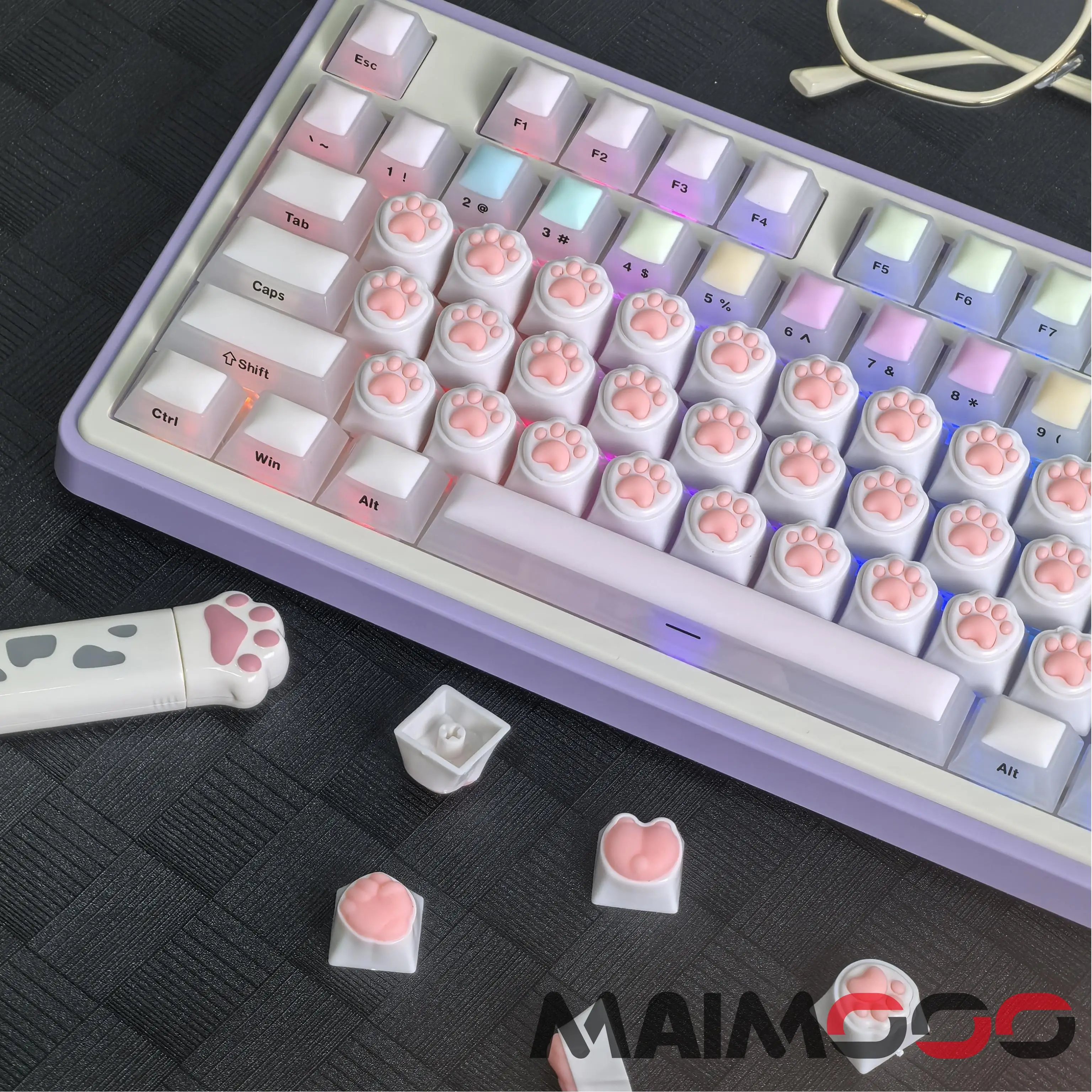 

4Pcs Cute Cat Paw Keycap Pink Soft Silicone Cat Claw Gesture Corgi Butt Keycaps for DIY Cross-axis Mechanical Keyboard Gifts