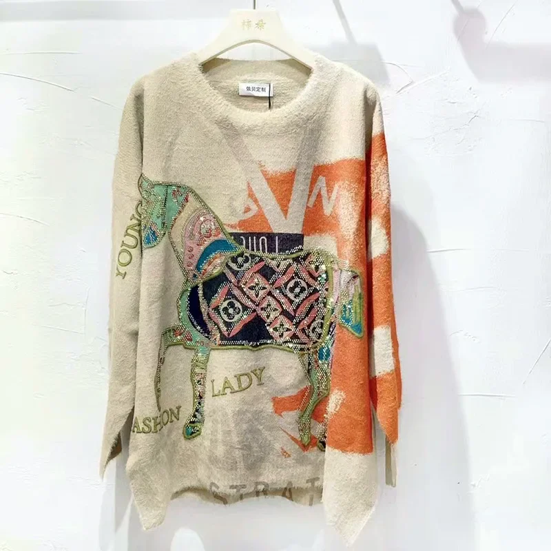 

Новинка 2024, женский пуловер, осенне-зимний теплый свитер, толстый модный вязаный женский свободный повседневный пуловер, джемперы, топы