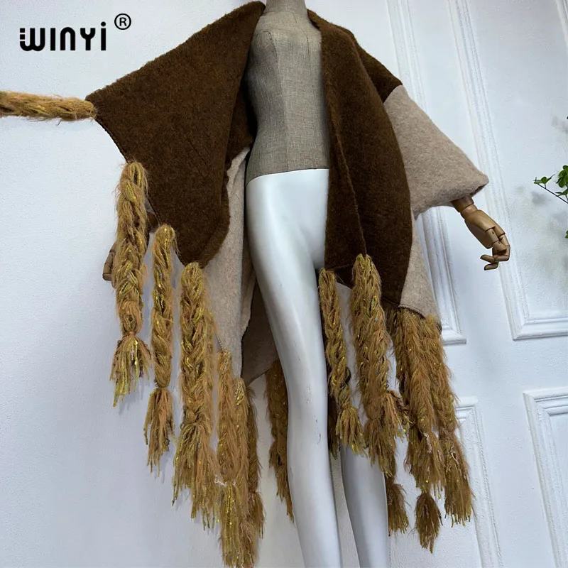 WINYI 2023 vintage winter coat for women new tassels Luxury Fur Loose OverCoat Thick Warm long down coat Europe cardigan jacket