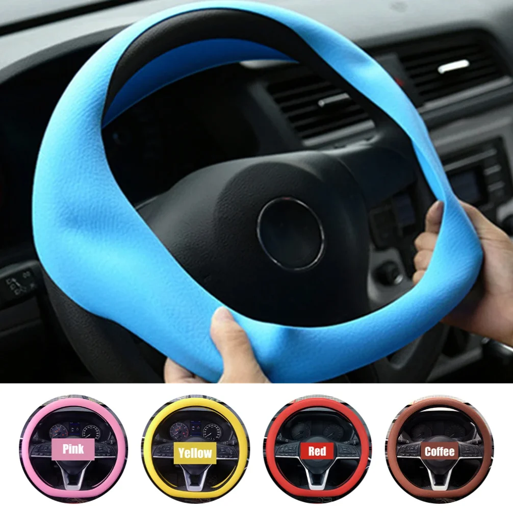 Universal Car Silicone Steering Wheel Cover Elastic Non-Slip Cover For 32-40cm Steering Wheel Multi Color Car Decor Accessories