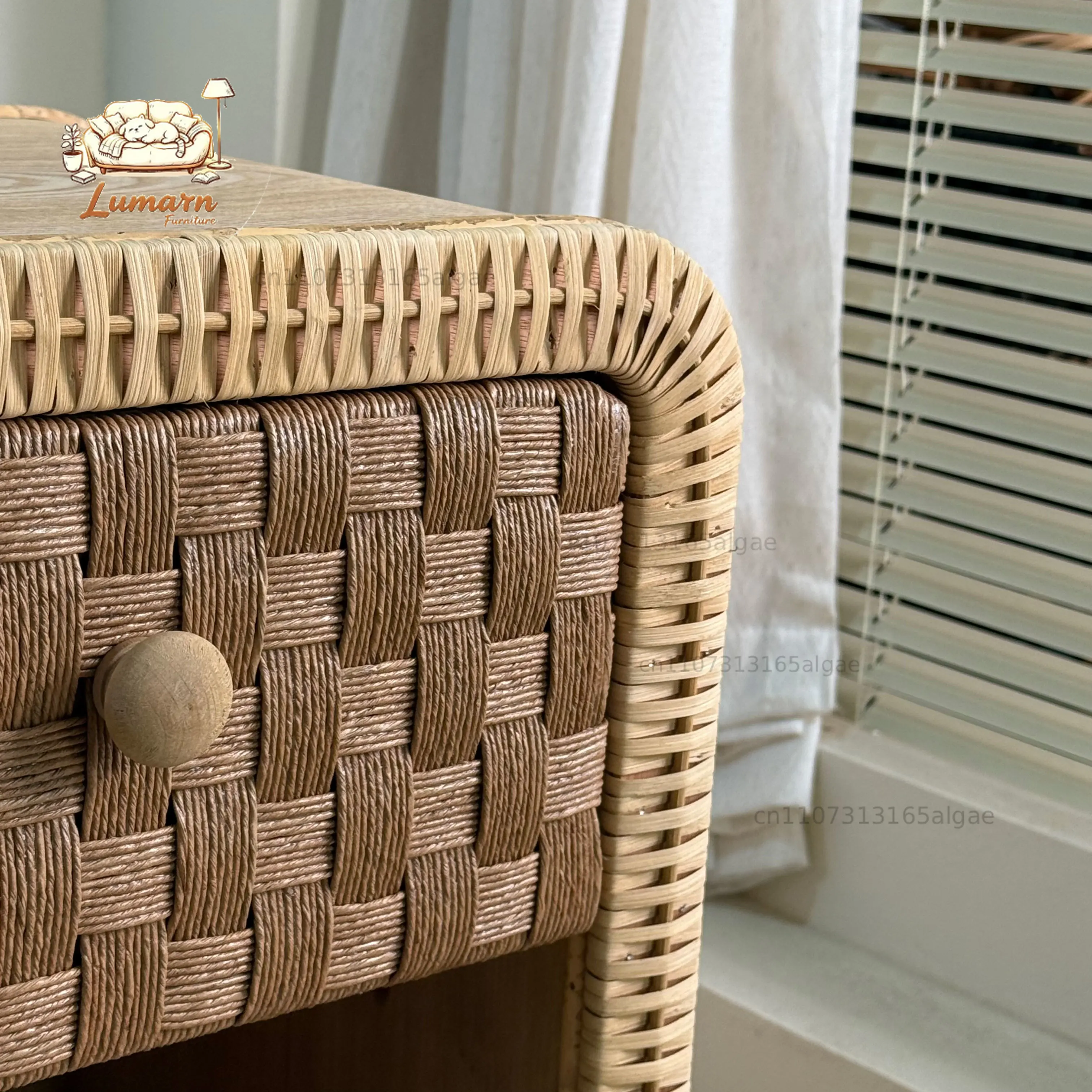 Handmade solid wood rattan bedside table pastoral style South French bedroom sofa storage cabinet B & B girls children's room