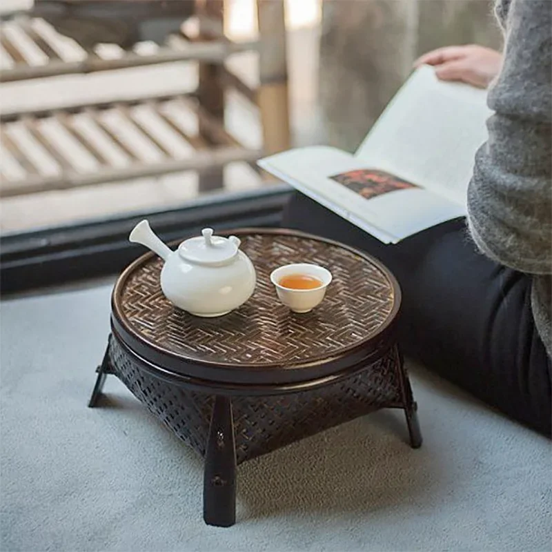 Chinese style coffee table and Thai  retro Kung Fu tea set with bamboo basket  lid round   for domestic use