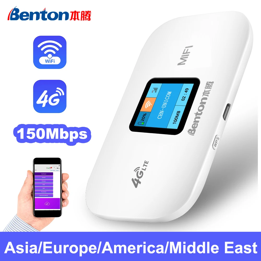 Benton MiFi 3g 4g Router Portable WiFi for SIM Card 150Mbps 2.4GHz WiFi Hotspot Mobile Mini Router Asia Europe Version Repeater