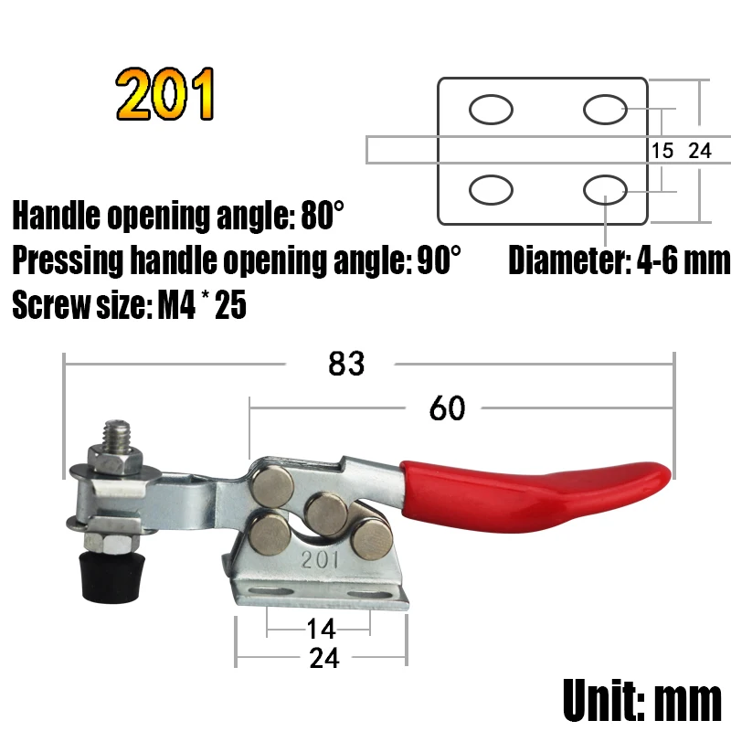 1PC 201-A/B/C/225-D/203F Horizontal Toggle Clamp Quick-Release Toggle Clamp Vertical Toggle Clamp Woodworking Fix Clip Hand Tool