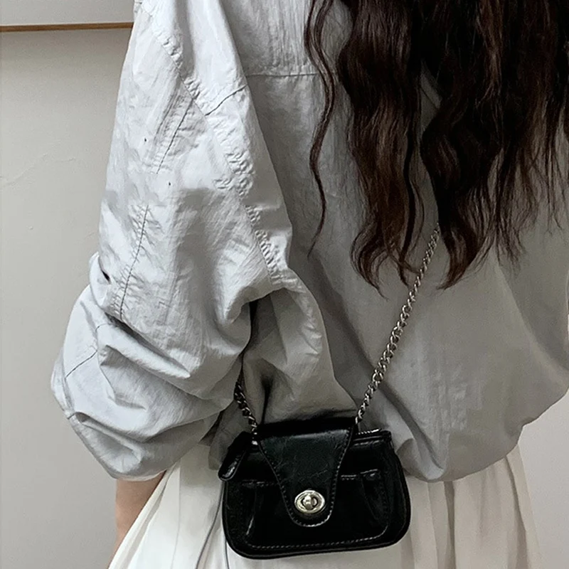 2024 Fashion Mini Lock Buckle Shoulder Bag Leather Crossbody Bags Women Lipstick Coin Purse Handbag Metal Chain Messenger Bag