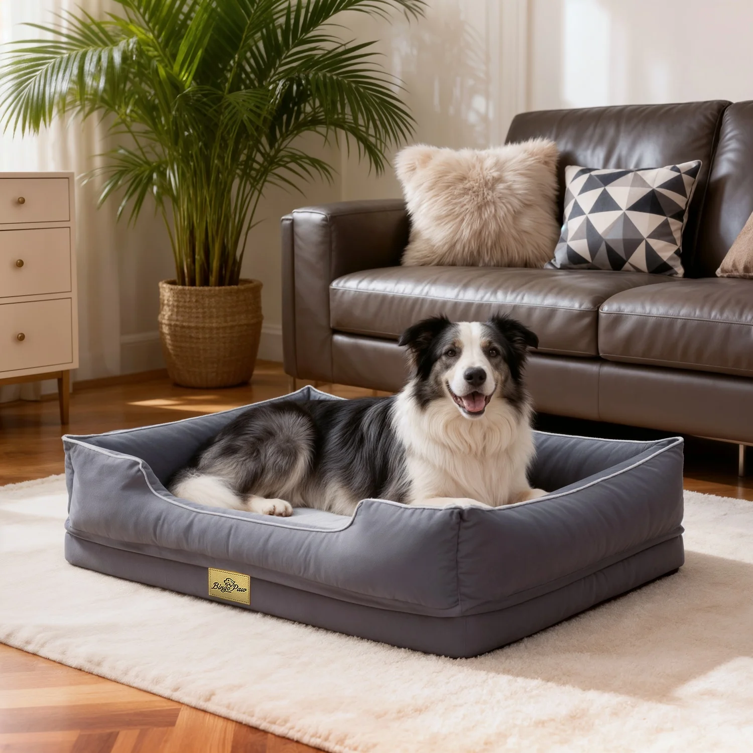 Image of M-3XL Rechteckige Hundebetten Orthopädisches Hunde-Sofa mit Polster Waschbares Haustier-Loungebett Schwammbasis für Große Hunde Wasserdichte Auskleidung Abnehmbarer Bezug