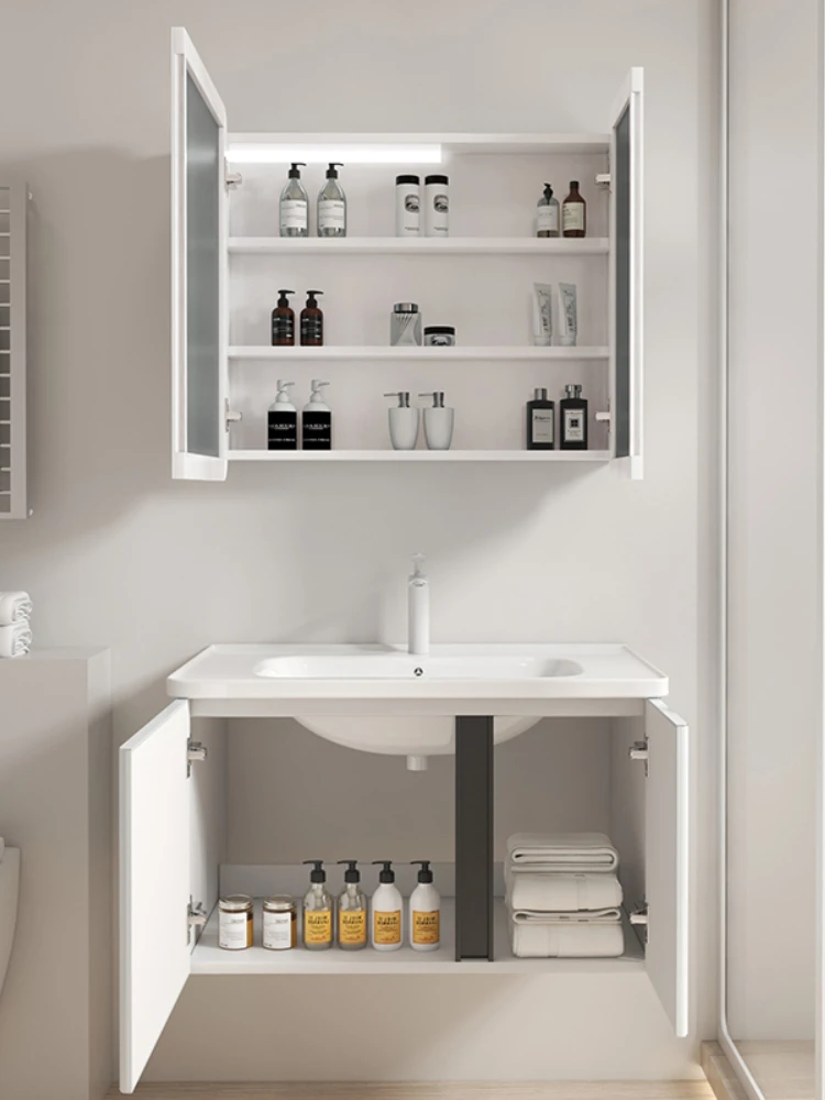 الحليب الأبيض خزانة حمام مزيج الفولاذ المقاوم للصدأ قوس الإضاءة التعريفي حوض السيراميك