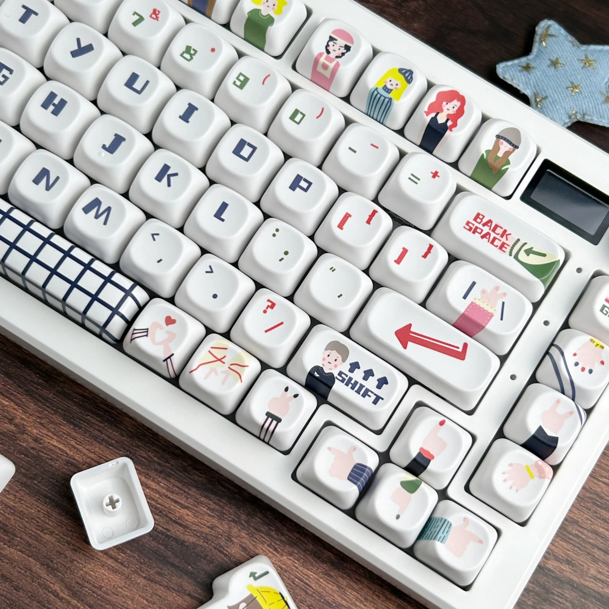 MAIMOOO Simple White Cute Keycap MOA Cherry Profile Cartoon Hand-Painted Keycaps PBT Custom Korean/Russian/Thai Keyboard Caps