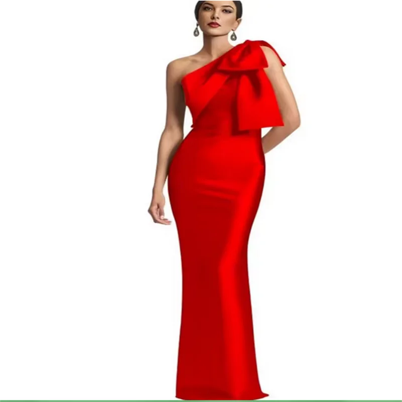 Elegant One Shoulder Mermaid Prom Dress Behind Split With Bow Floor Length Special Occasion Formal Party Gown Custom customized