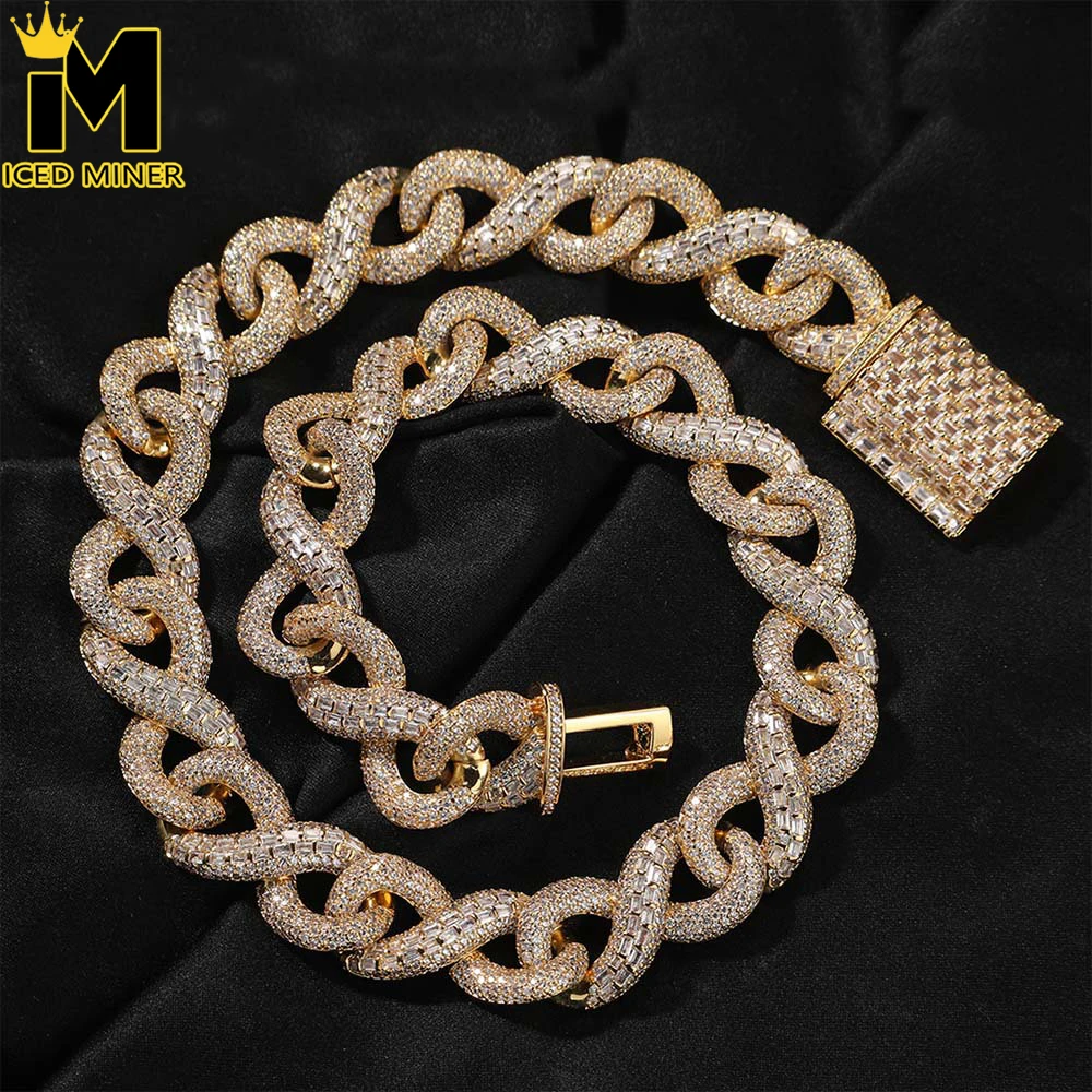 

16mm Baguettes Zircon 8 Words Infinite Cuban Chain Bracelet Necklace Iced Out For Men And Women Fashion Hip Hop Jewelry