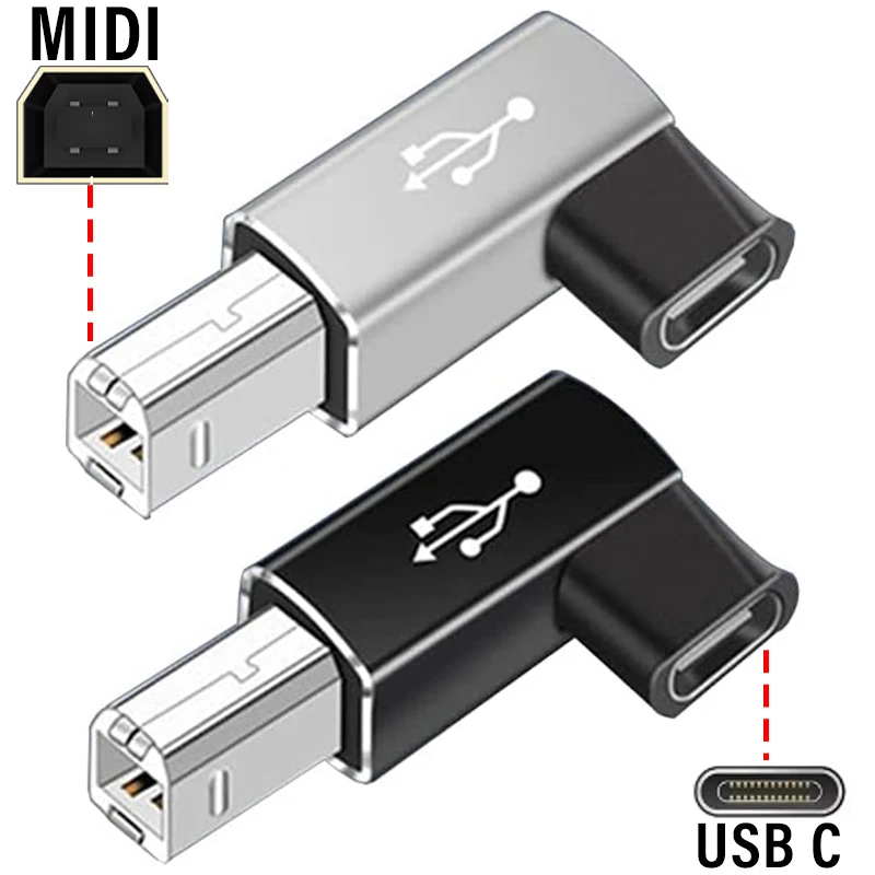 USB-C Female To MIDI Male Adapter Connector For Printer Scanner 90 Degree Right Angle Elbow High Speed Transmission Converters