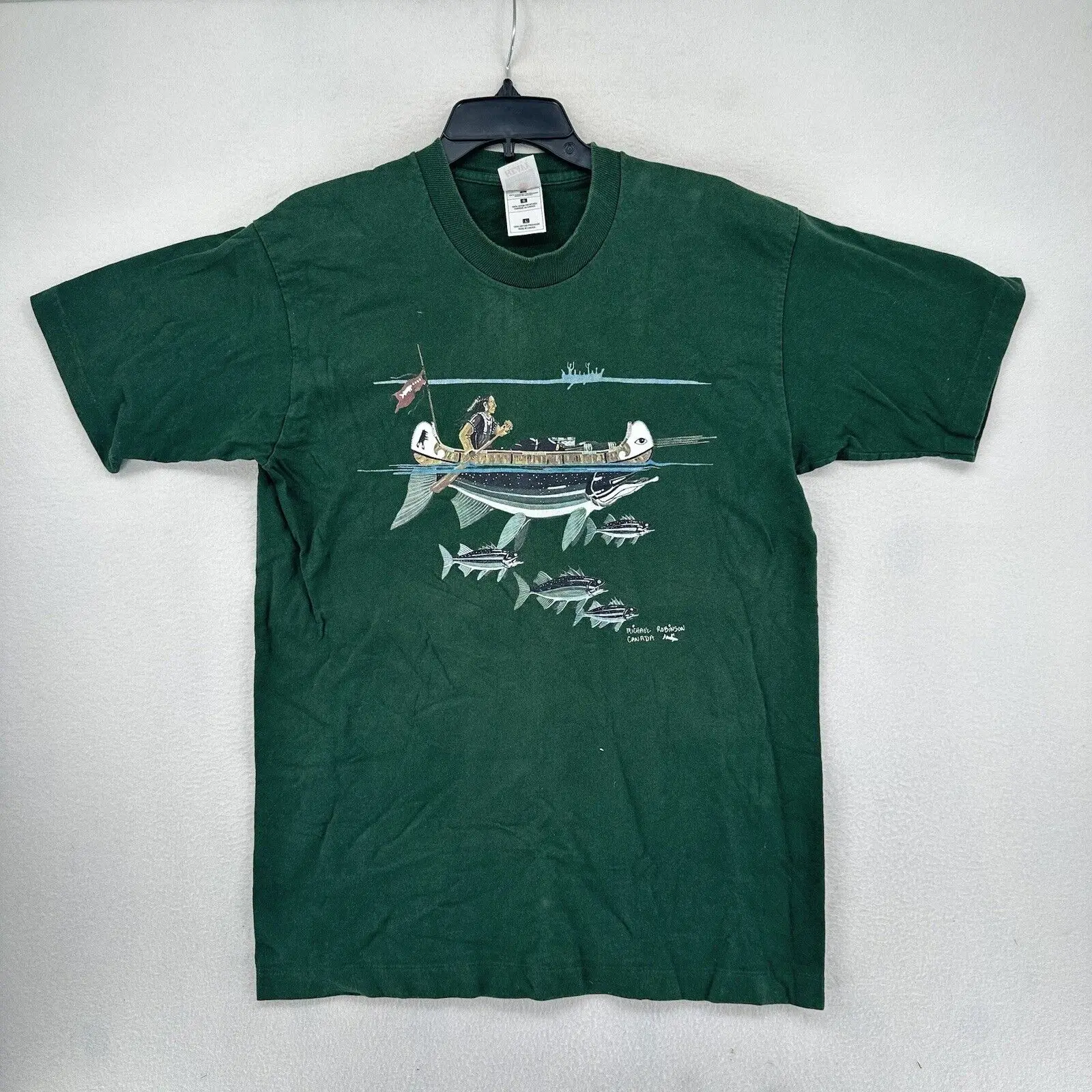 

Michael Robinson Canada Graphic Indian Canoe T Shirt - Size L - Green - Cotton