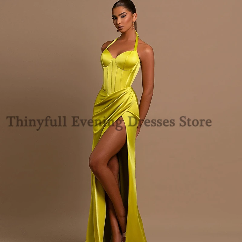 Thinyfull Sexy Prom Evening Dresses Halter Neck Party Prom Dress High Split Floor Length Mermaid Cocktail Prom Gowns Customized