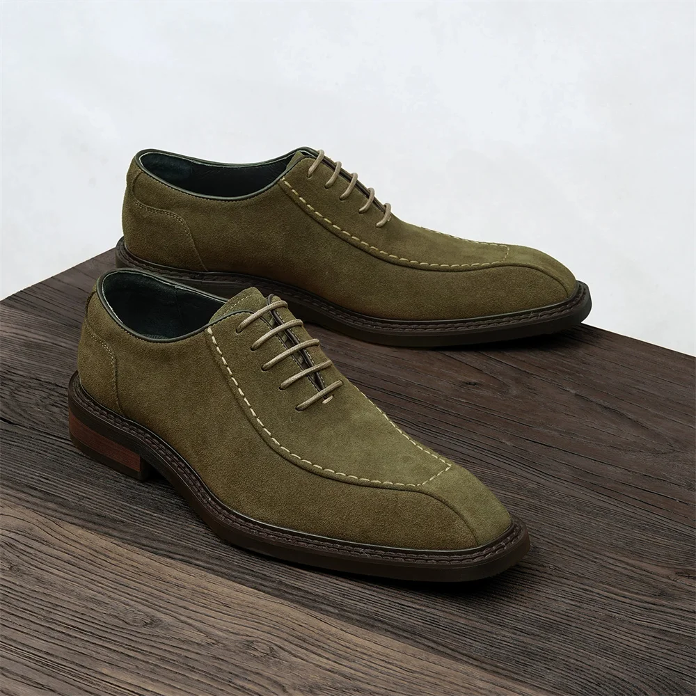 

Business Formal Handmade Suede Men's Leather Shoes Retro British Style Lace Up Wedding Square Toe Soft Leather New Oxford Shoes