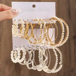 10 Pairs Korean Imitation Pearl Hoop Earrings Fashion Bead Round Earrings For Women's Elegant Wedding Party Jewelry Set