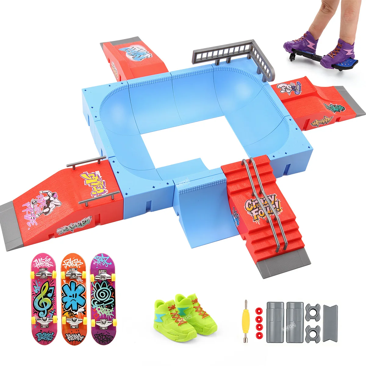 diy-arc-shaped-finger-skateboard-platform-finger-boardpark-toy-alloy-fingerboard-mini-shoes-finger-skateboard-beginner-set