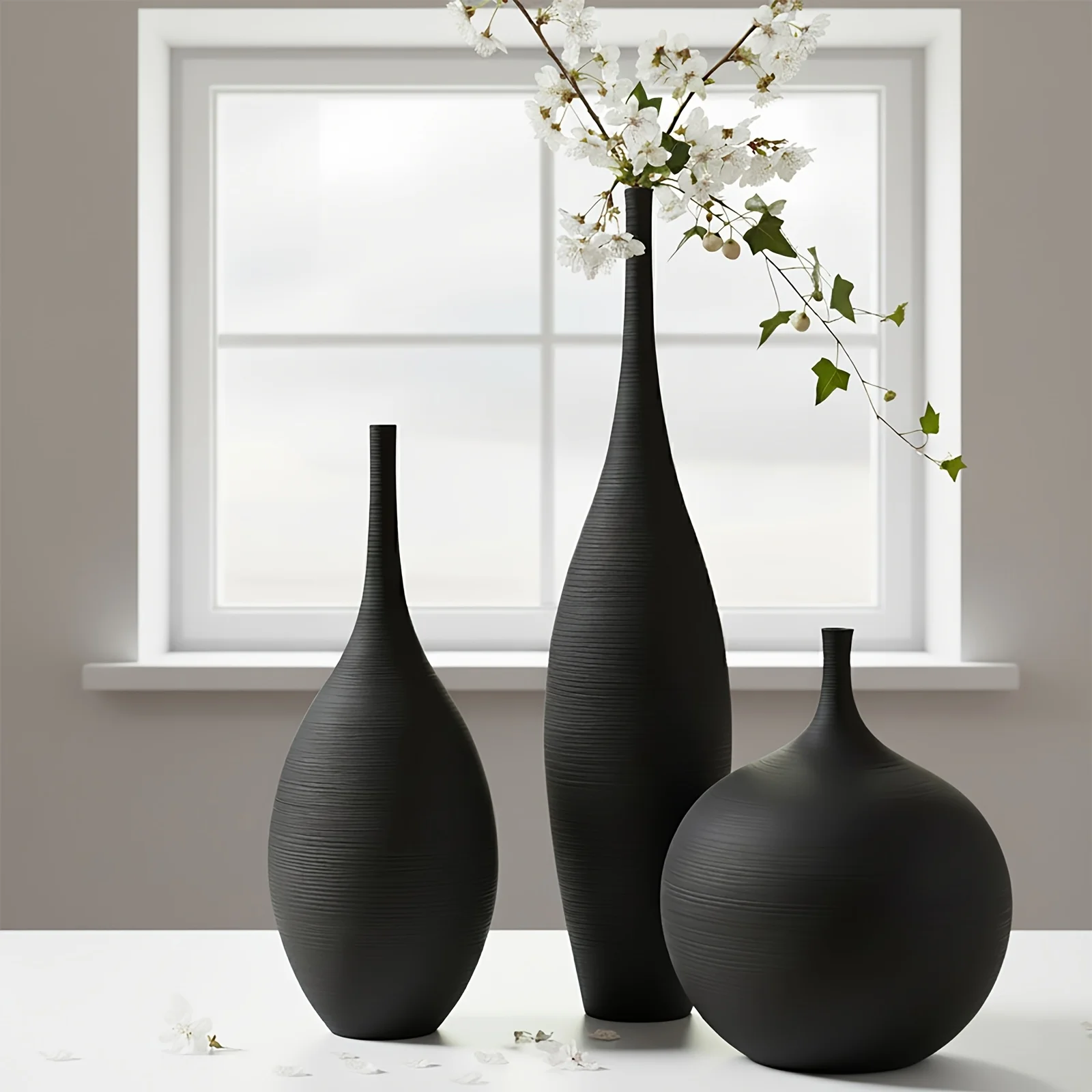 

[Modern Boho Vases] Black Ceramic Vases Set of 3, Modern Boho Vases for Centerpiece Decor, Matte Minimalist Decorative Vases for Home Decor, Living Room, Bookshelf, and Entryway Table Decor LuxuryLounge