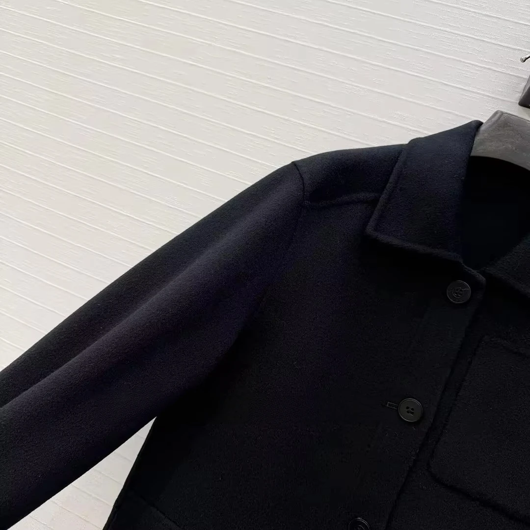 New Winter Luxury Wool Cashmere Double-sided Woolen Straight Coat Women Lapel Long Sleeve Single Breasted Elegant Chic Jacket