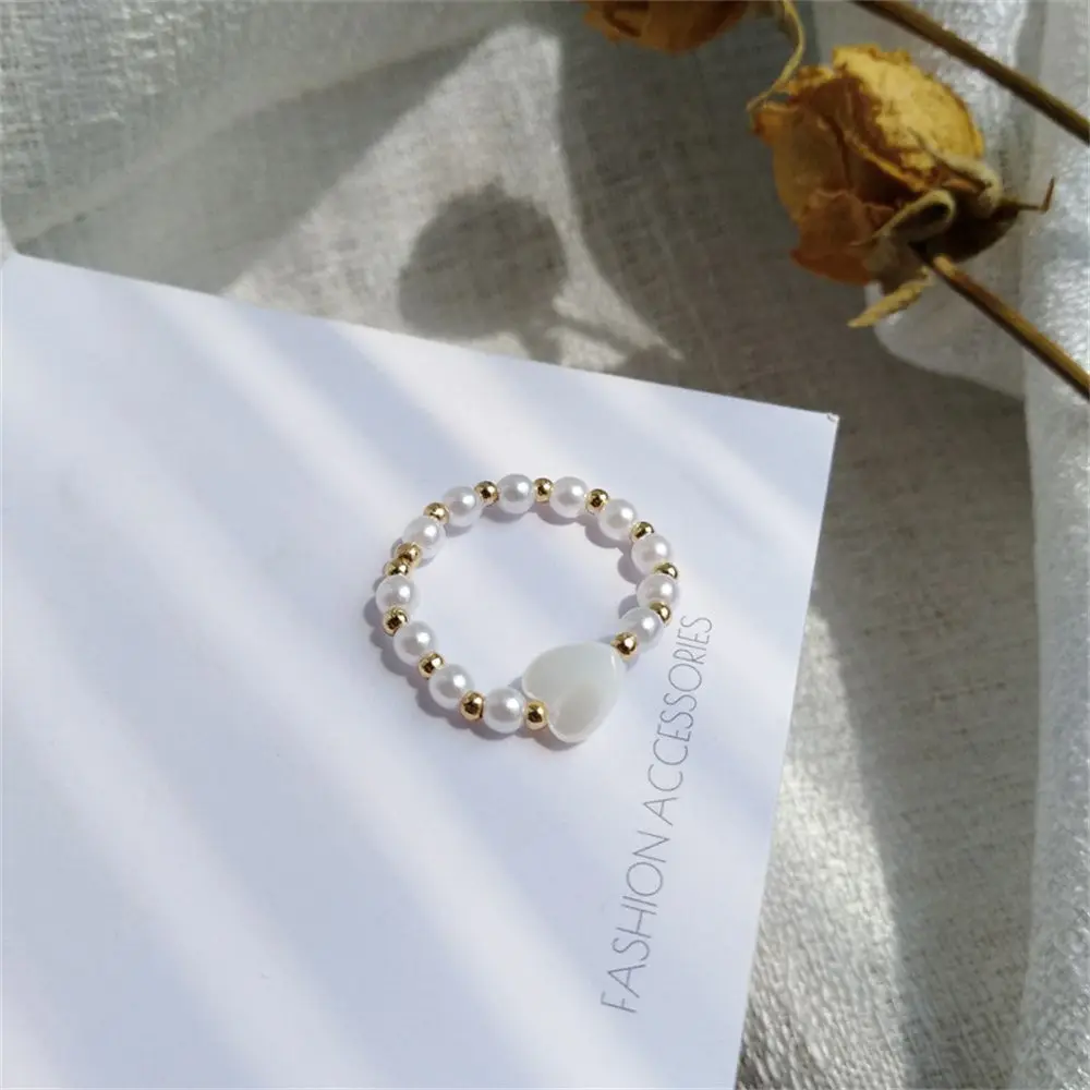 Romantic Luxury Wedding Gift Jewelry Heart Shape Imitation Pearl Ring Adjustable