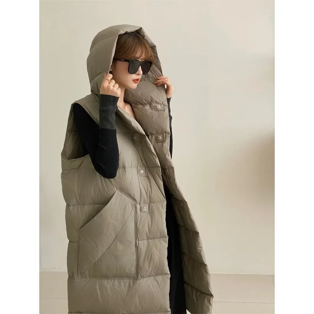 2024 Fashion Overcoat Ladies Oversized Down Jacket Women\'s Winter Long Hooded and Loose Down Vest Thickening New America