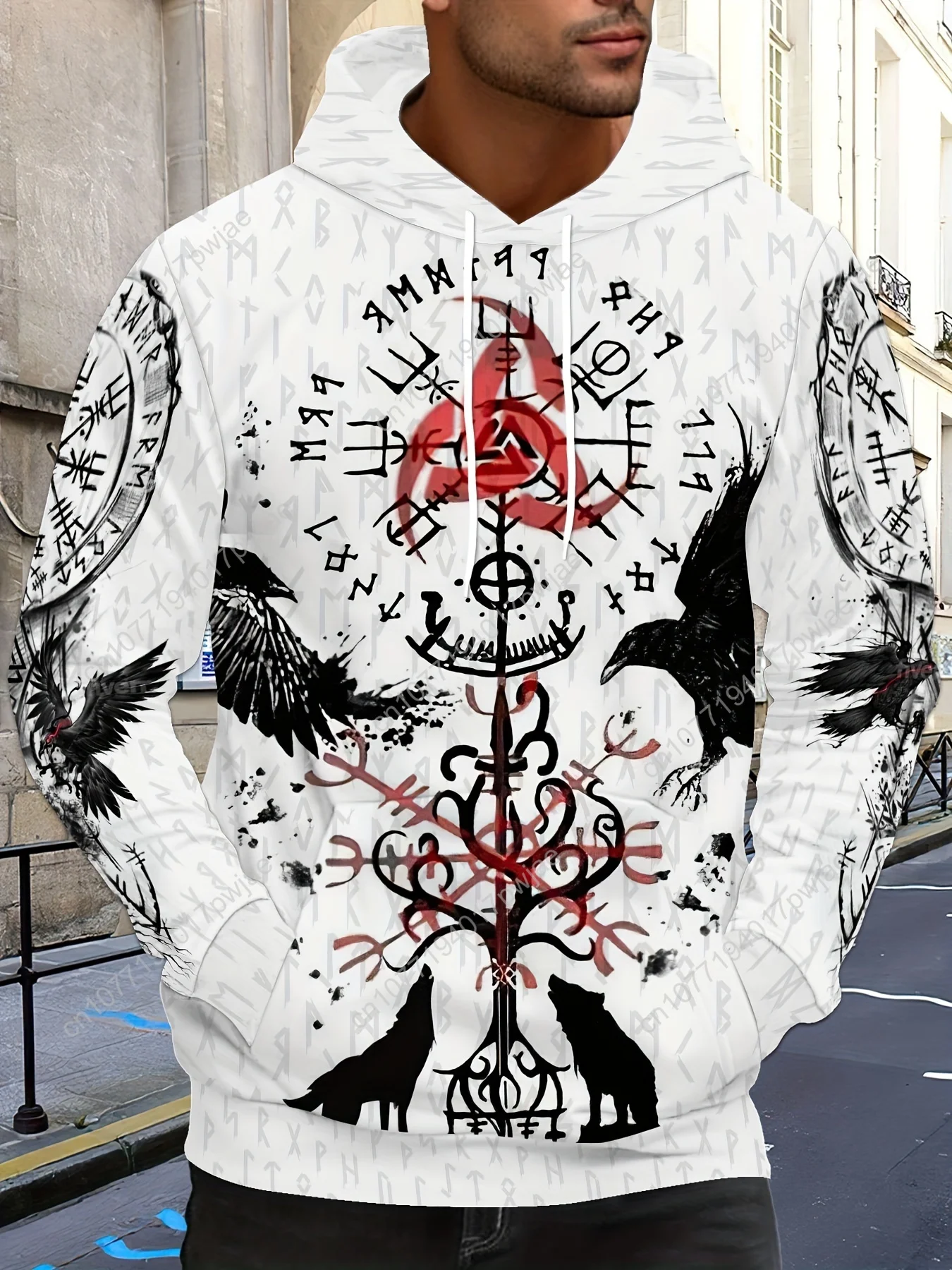 Sudadera deportiva para hombre con estampado gráfico 3D: sudadera con capucha de poliéster con mangas largas, cordón, tela ligera elástica para