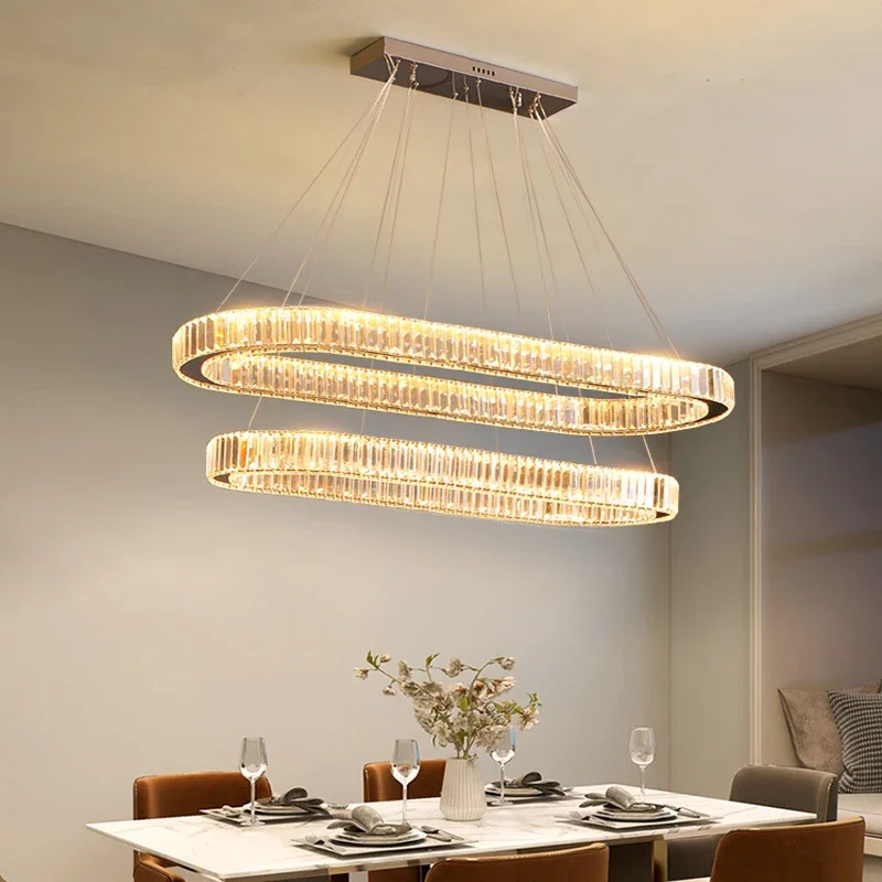 Moderne Luxe Led Kristal Hanglampen Villa Eetkamer Keuken Verlichting Glans Decor Kroonluchters Binnenbarverlichting Armatuur