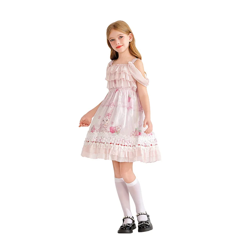 Summer Garden Children's Halter Dress, Girls' Hawaiian Beach Princess Dress, Lace Lolita Girl Dress, Size L. view 4