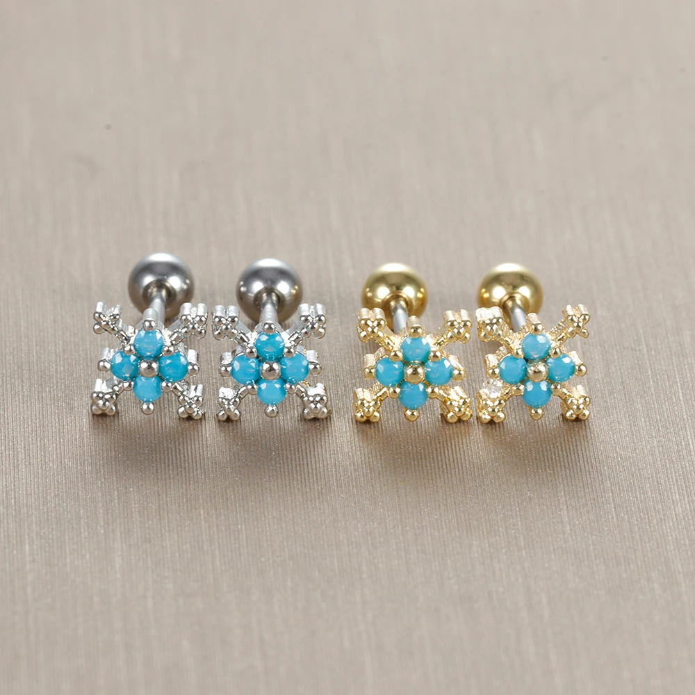 2pcs Stainless Steel Petal Turquoise Stud Earrings for Women Gold Color Piercing Screw Earring Fashion Wedding Jewelry 2023