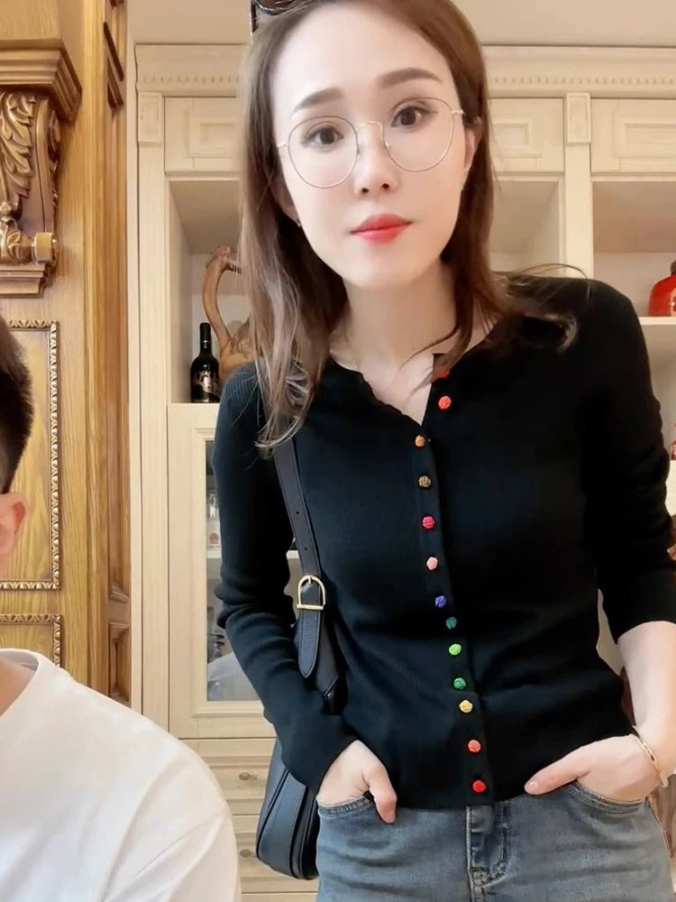   Maglione lavorato a maglia lungo con bottoni Autunno Casual Comodo cardigan di lana snellente Faionable Neline rotondo basso