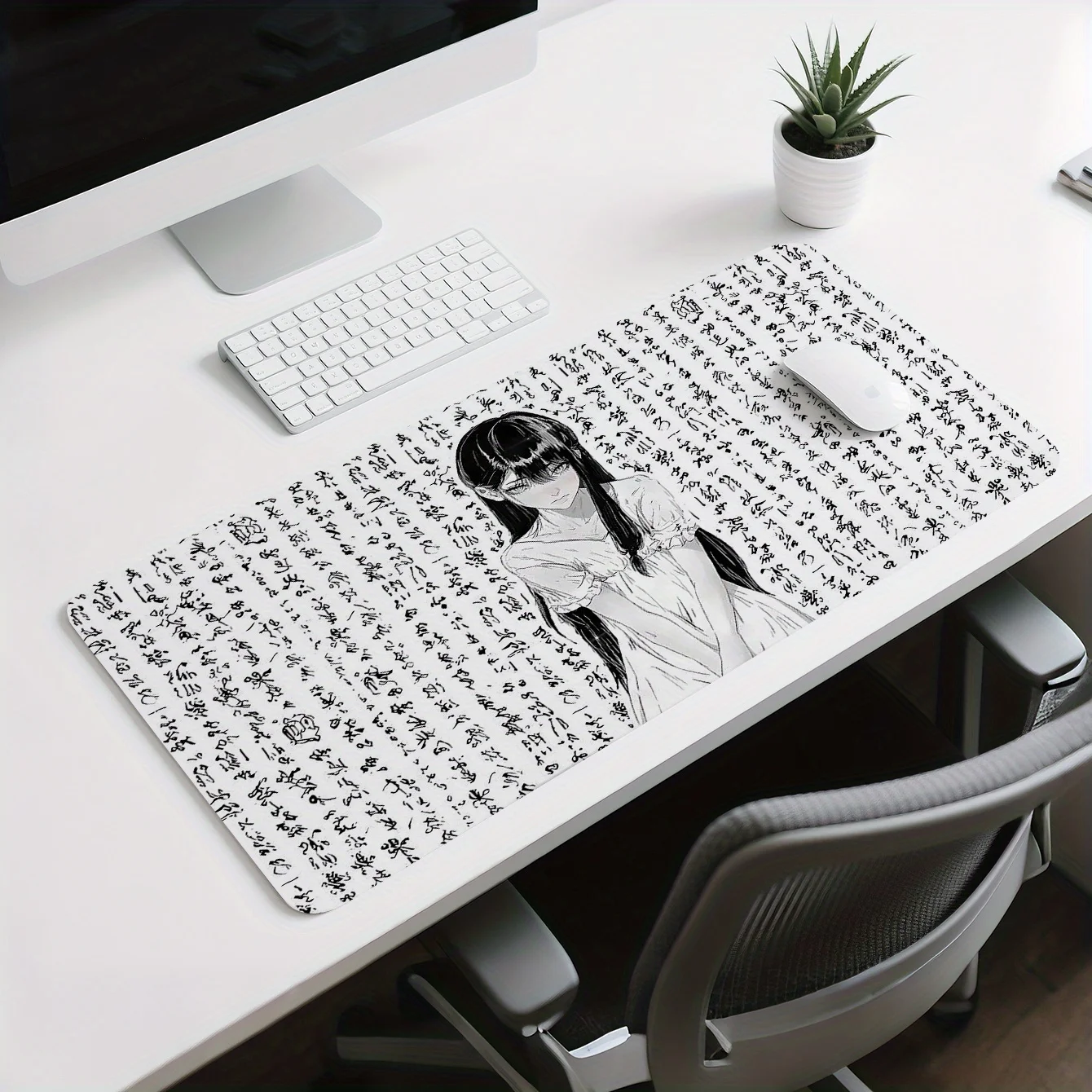 Japanische Kalligraphie Mdchen Druck Mauspad, groe rutschfeste Deskmat, wasserdichte Gaming-Tastaturmatte fr Heim & Bro