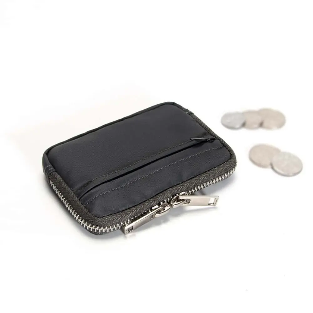 Portable Nylon Coin Purse Card Holder Korean Style Men Wallet RFID Anti-theft Zipper Pouch Mini Earbuds Storage Bag Earphone Bag