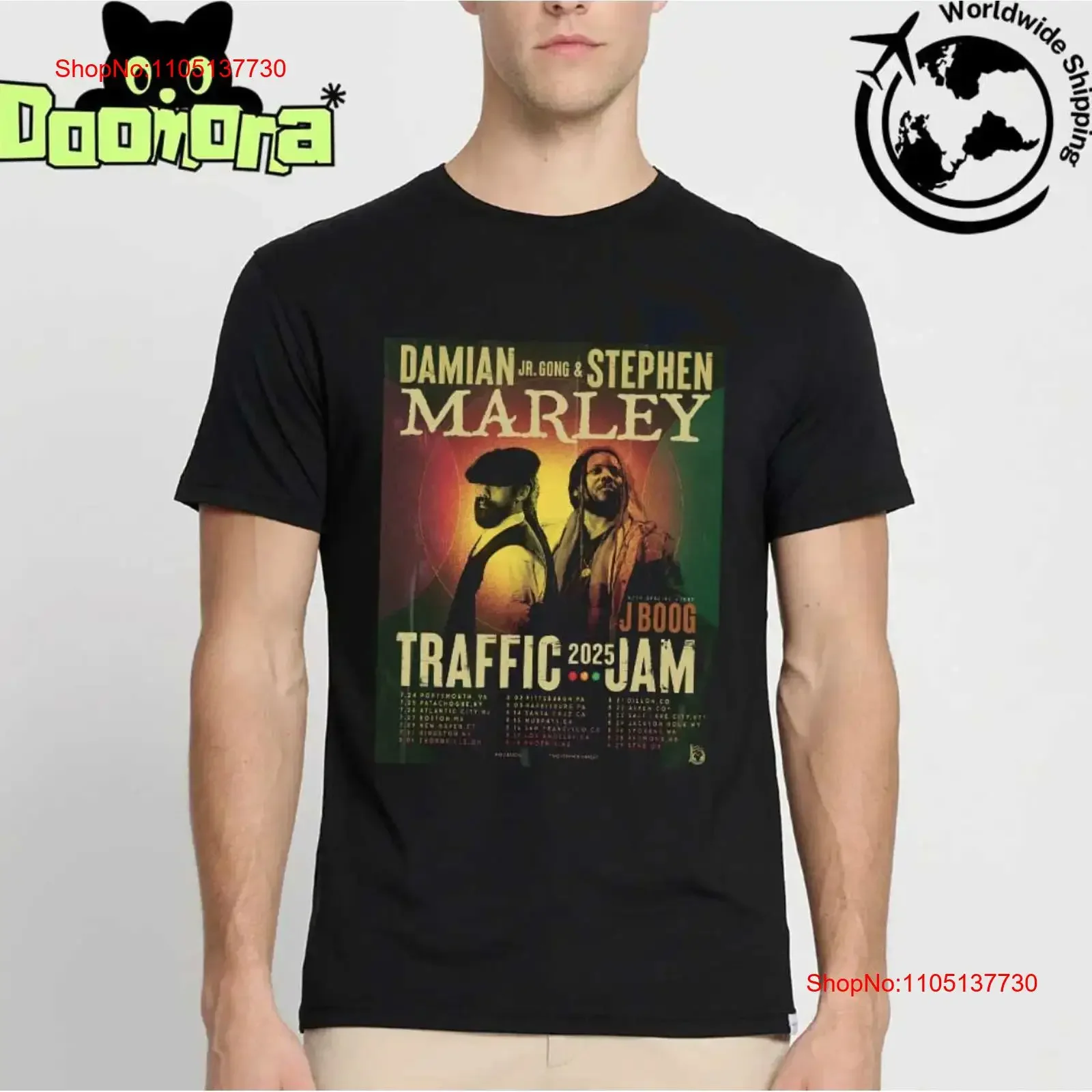 تي شيرت Dam ian Marley And Ste phen Traffic Jam 2025 مواعيد الجولة مروحة s تي شيرت عتيق مغسول أوم ملابس الشارع الشهير غير رسمية قابلة للتنفس #1