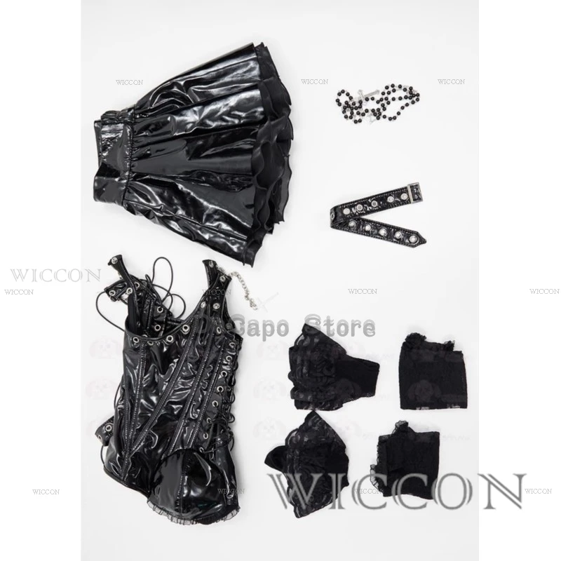 In Stock Miss Misa Halloween Gothic Black Lace-up Corset Top Skirt With Net Stockings And Sleeves Cosplay Costume And Wig