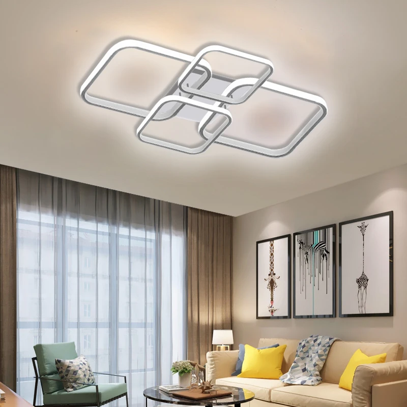 Modern LED Ceiling Lights Square 4 Heads Black And White Decorative Lamps For Bedroom Living Room Study Dining Room Home Fixture