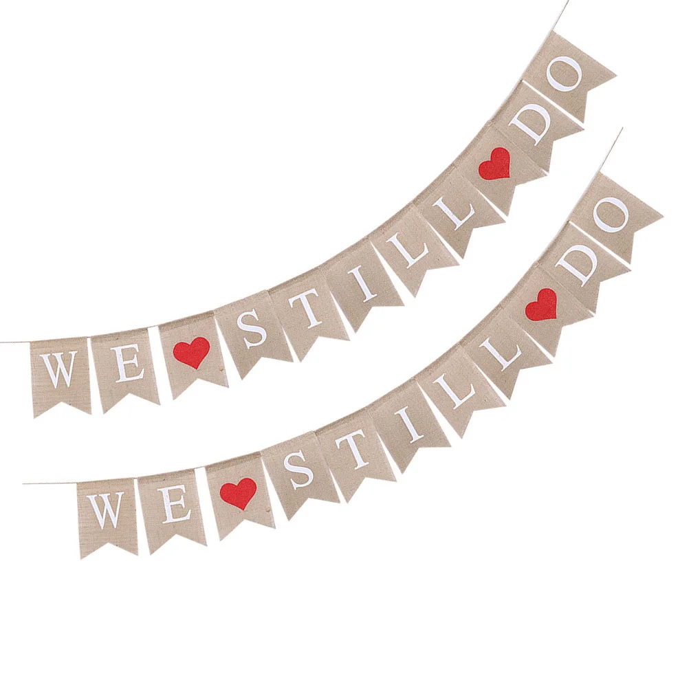 

2 Pcs Wedding Decor STILL DO Banner Swallowtail Flags The Hanging Beige Linen Bunting for Bride