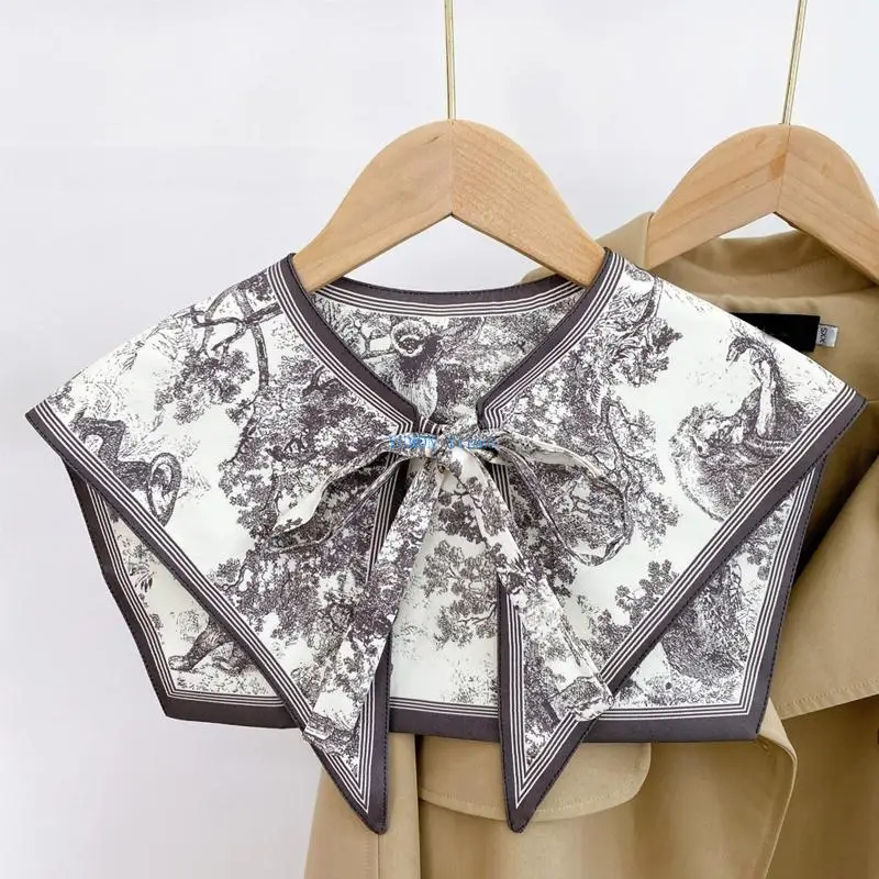 D0UD المرأة وشاح حريري طوق قابل للفصل خمر غابة الأسد طباعة شال التفاف الرأس #4