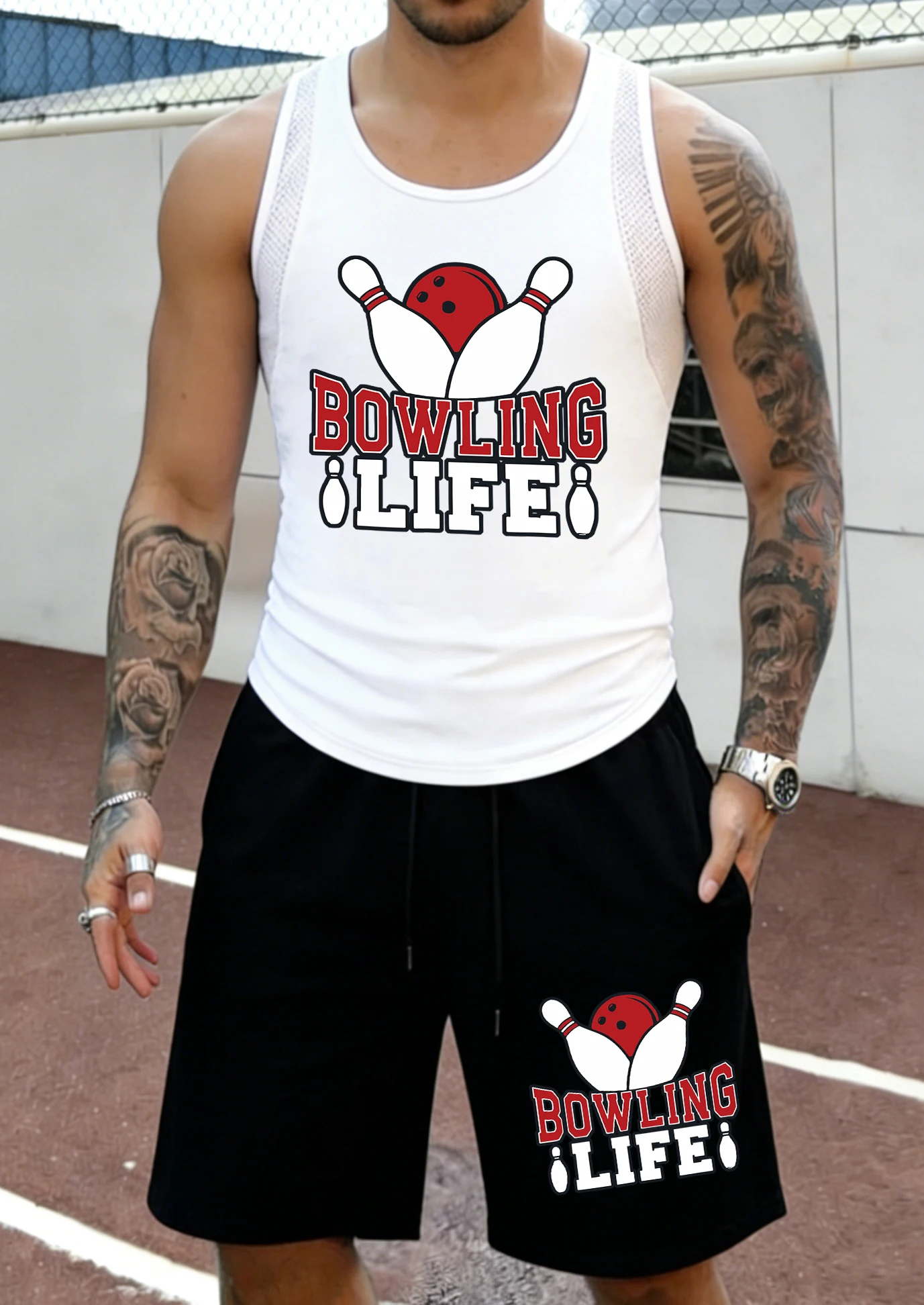 

Bowling Life Creative Print Man'S Summer Mesh Jogging Tank Top Sets Of Men Lightweight Soft Clothing Oversized Basic Short Pants