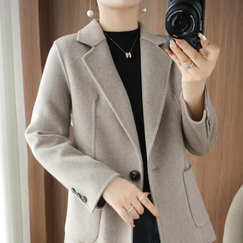 

Early Spring New Suit, Women's Slim Double-sided Wool Coat, Women's Short Style Pure Wool Formal Coat, Fashionable Woolen Fabric