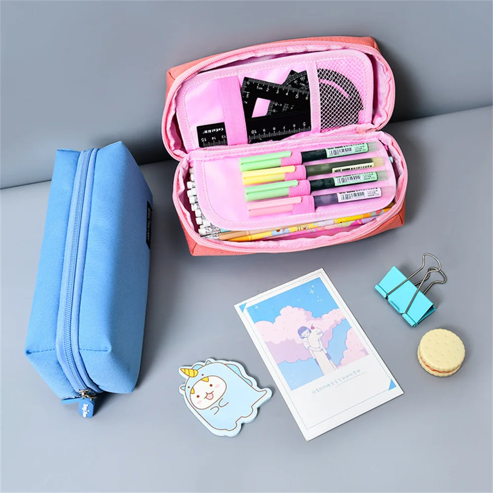 Large Capacity Simple Stationery Box  Solid Color Canvas Pencil Case School Supplies Pencil Case Stationery Organization New