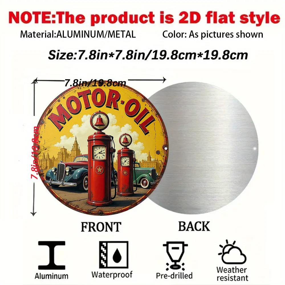 1pc Gas Station Sign - Retro Motor Oil Decoration with Classic Gas Pumps -Heavy-Duty Aluminum Metal Wall Art Plaque - Garage