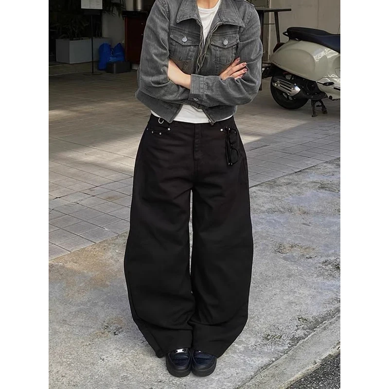ZHIZOU Women Baggy Jeans Dark Academia Cyber Punk Designer Harajuku Denim Pants Goblin Core Grunge Wide Fit American Retro Y2K