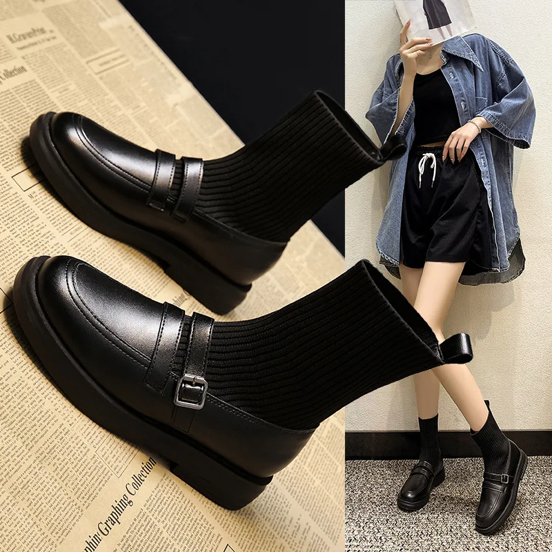 2023 Autumn Ankle Socks Ankle Boots Women Fashion Knitted Stretch Short Boots Women Slip on Flat Casual Platform Botas De Mujer